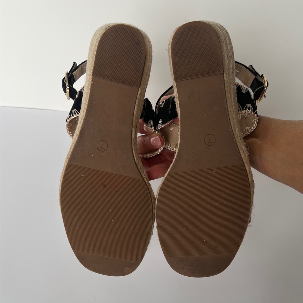 Black Suede & Rope Wedge Sandals - Picture 7 of 9